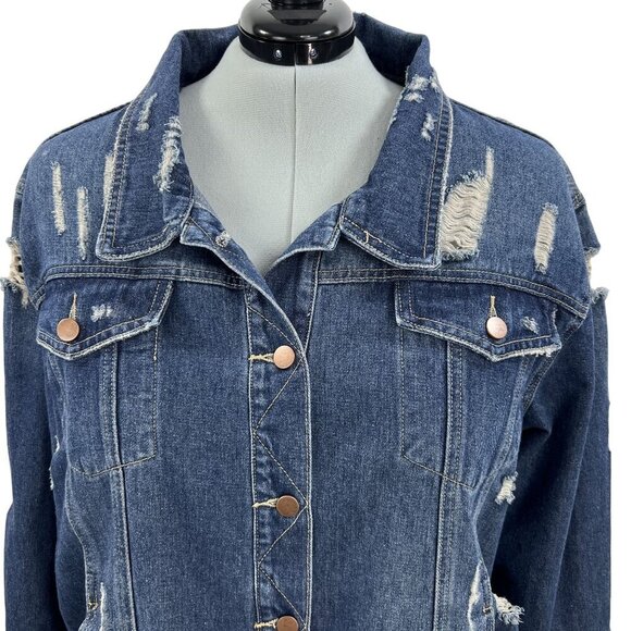 Jack & Avery Womens 3XL Outerwear Destroyed Distressed Denim Ripped Jean Jacket - Picture 4 of 16
